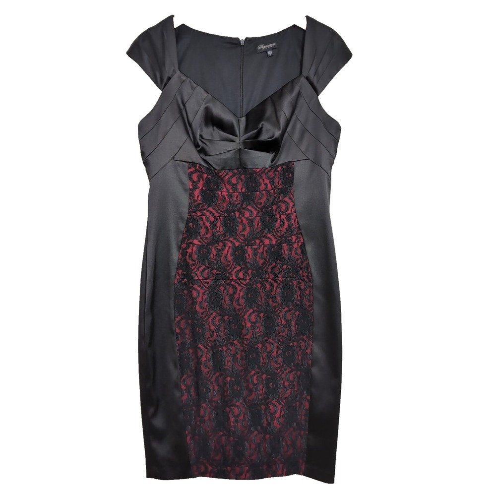 Sangria Cocktail Dress Womens‎ 14 Black Red Lace Gothic Glam Bombshell Party